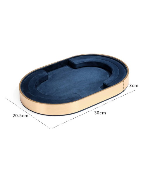Luxe marineblauw fluwelen retail ring en ketting sieraden presentatie trays te koop
