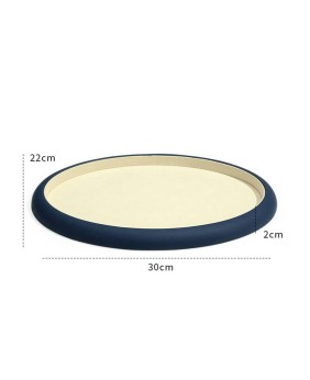 Luxury Oval Navy Blue Necklace Jewelry Presentation Trays in Cream Velvet For Sale