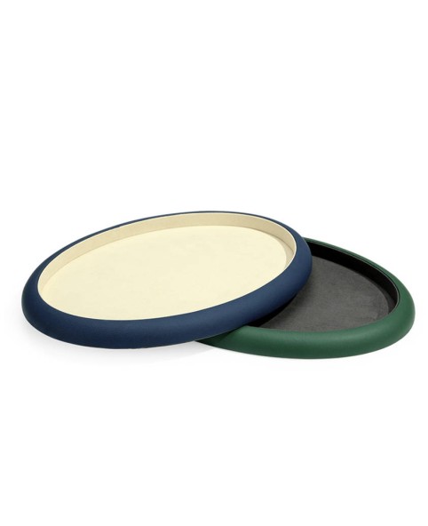 Luxuriöse ovale grüne Halsketten-Schmuck-Präsentationstabletts in schwarzem Samt zu verkaufen