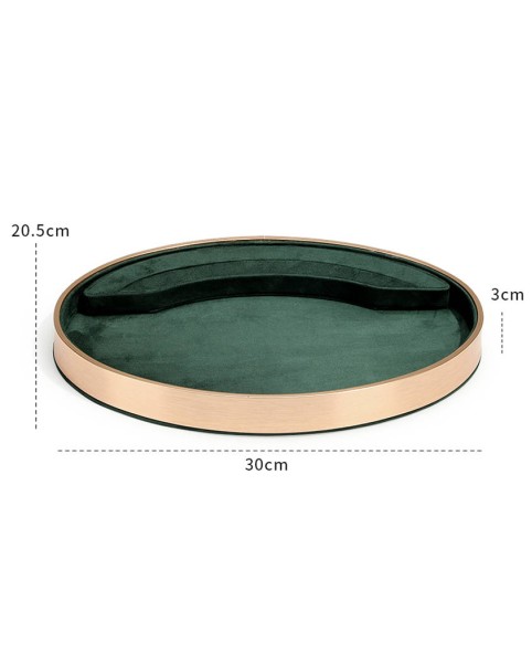 Luxuriöse ovale Schmuck-Display-Tabletts aus grünem Samt zu verkaufen