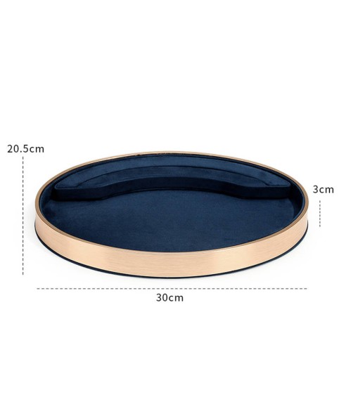 Luxe marineblauw fluwelen ovale sieraden display trays te koop