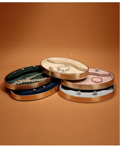 Luxury Khaki Velvet Oval Jewelry Display Trays For Sale
