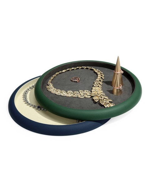 Luxuriöse marineblaue Halsketten-Schmuck-Präsentationstabletts aus cremefarbenem Samt zu verkaufen