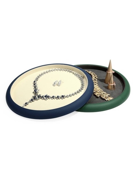 Luxury Navy Blue Necklace Jewelry Presentation Trays in Cream Velvet For Sale