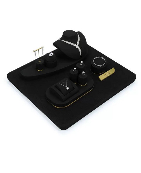 Novos kits de exibição de joias de veludo preto de metal dourado