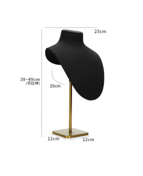 Gold Metal Black Velvet Jewelry Necklace Display Stand