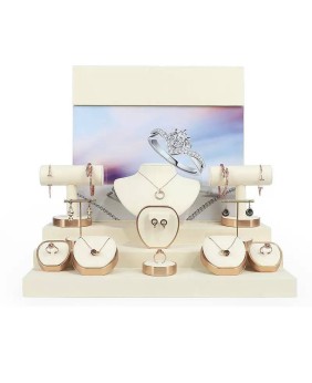 Popular Off White Velvet Gold Metal Jewelry Display Set For Sale
