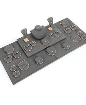 Dark Gray Velvet Gold Metal Jewelry Set Displays