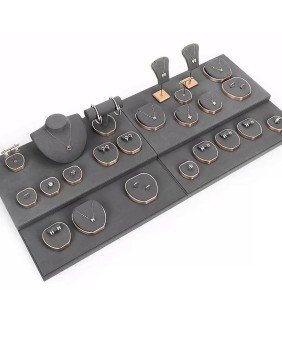 Luxury Dark Gray Velvet Gold Metal Jewelry Display Kits