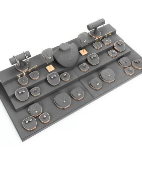 Novos kits de exibição de joias de metal dourado de veludo cinza escuro para venda