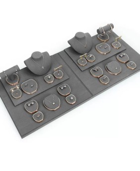 Premium Dark Gray Velvet Gold Metal Jewelry Display Kits