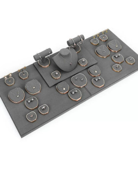 Premium donkergrijs fluwelen gouden metalen sieradenset-display