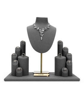 Penjualan Set Display Perhiasan Beludru Abu-abu Gelap