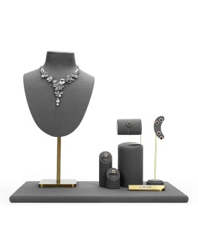 Dark Gray Velvet Jewelry Showcase Display Sets