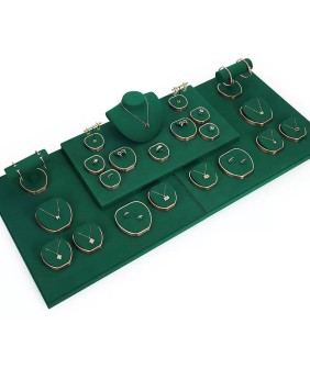 Kits de exibição de joias de veludo verde de metal dourado luxuoso para venda
