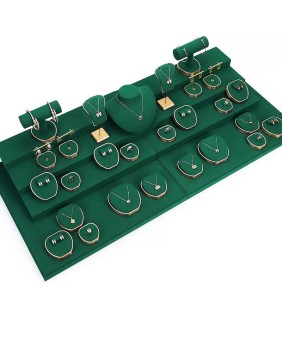 Luxury Green Velvet Gold Metal Jewelry Showcase Display Kits