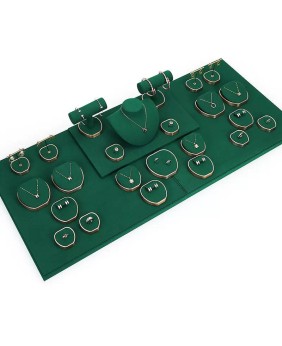 Kit de exibição de joias de veludo verde de metal dourado popular