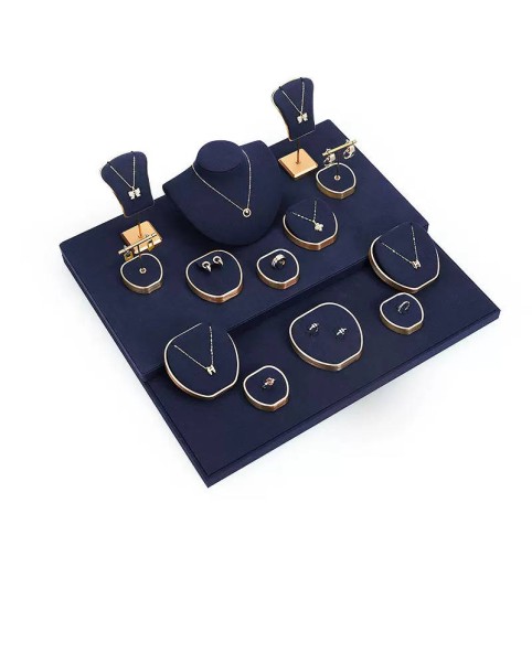 Набор для демонстрации ювелирных изделий из металла темно-синего бархата и золота