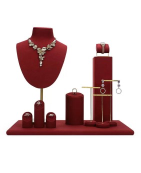 Conjunto de vitrine de joias de veludo vermelho luxuoso