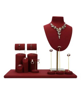 Venda de conjuntos de vitrines de joias de veludo vermelho luxuoso