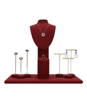 Conjuntos de exibição de vitrine de joias de veludo vermelho varejo