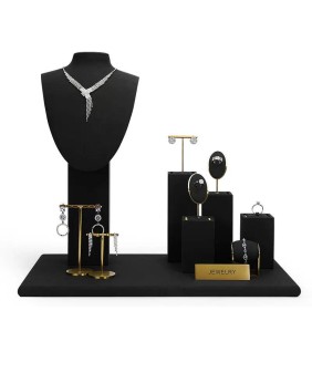Nouveaux ensembles d'affichage de bijoux en velours noir en métal doré populaires