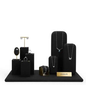 Conjuntos novos varejos de exibição de joias de veludo preto de metal dourado