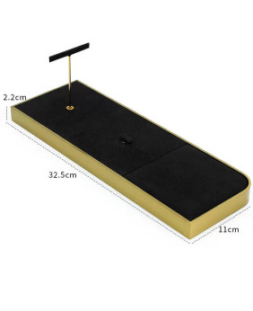 Gold Trim Black Velvet Earring Ring and Necklace Display Trays
