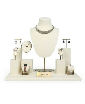Gold Metal Off White Velvet  Jewelry Showcase Display Sets