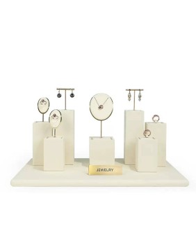 Novos conjuntos de exibição de jóias de veludo branco de metal dourado de luxo para venda