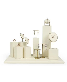 Set Tampilan Etalase Perhiasan Beludru Putih dari Logam Emas Premium Baru