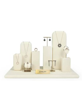 Kits de exibição de joias de veludo branco de metal dourado premium