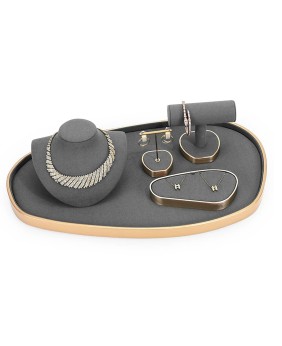 Kits de exhibición de joyería de terciopelo gris oscuro de metal dorado populares de lujo a la venta