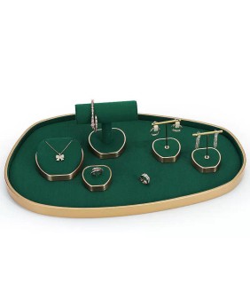 Novos conjuntos de exibição de jóias de veludo verde de metal dourado