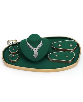 Novos kits de exibição de joias de veludo verde de metal dourado