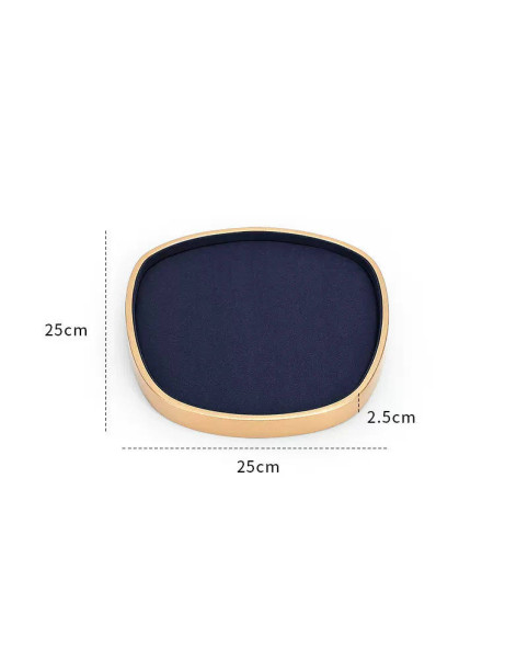Präsentationstablett aus marineblauem Samt mit Goldbesatz