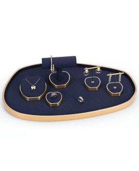 Ensembles d'affichage de bijoux en métal doré en velours bleu marine de luxe