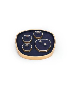 Kits de exhibición de joyas de metal dorado de terciopelo azul marino a la venta