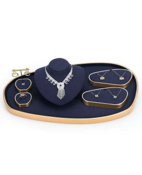 Penjualan Kit Display Perhiasan Logam Emas Beludru Angkatan Laut Ritel