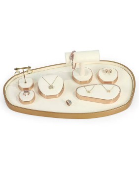 Kit Display Perhiasan Beludru Putih dari Logam Emas Ritel