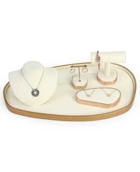 Kit Display Perhiasan Beludru Putih dari Logam Emas Ritel untuk Dijual