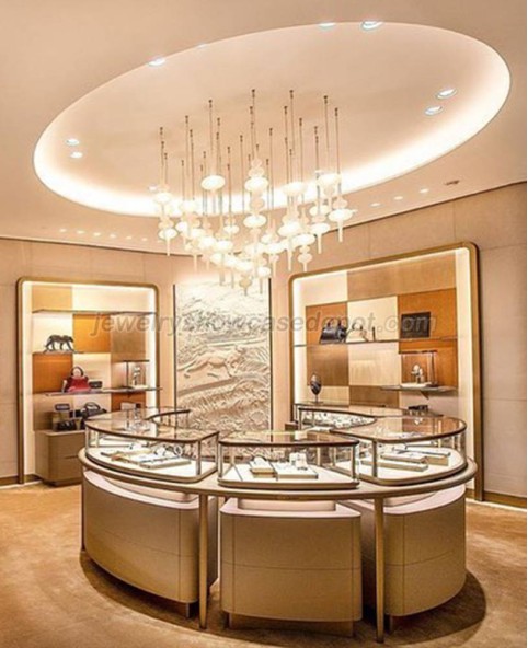 Luxury Custom Retail Glass Locking Lighted Circular Jewelry Display Showcase