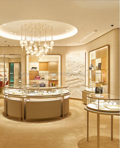 Luxury Custom Retail Glass Locking Lighted Circular Jewelry Display Showcase