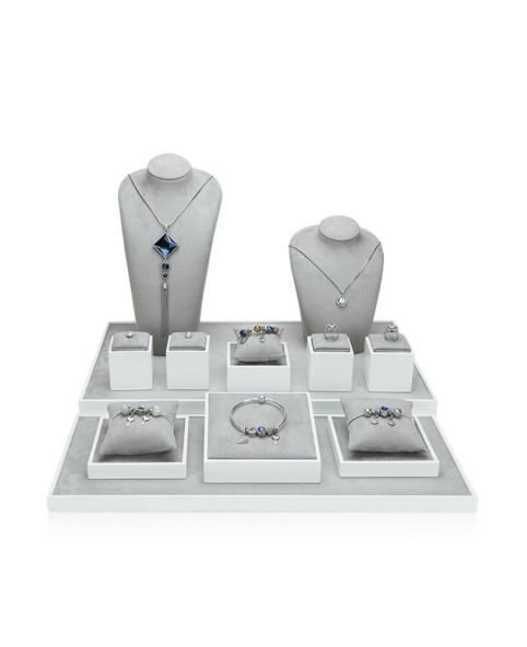 Conjuntos de exibição de joias de veludo cinza de luxo
