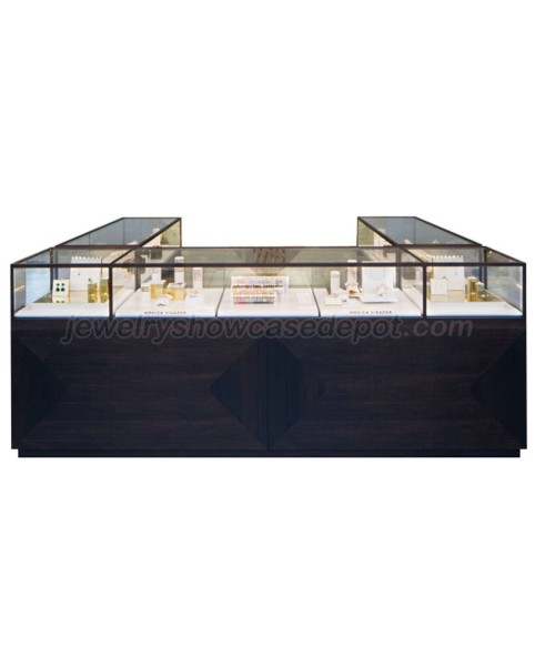 Luxury Custom Black Wooden Jewellery Shop Display Counter Kiosk Design