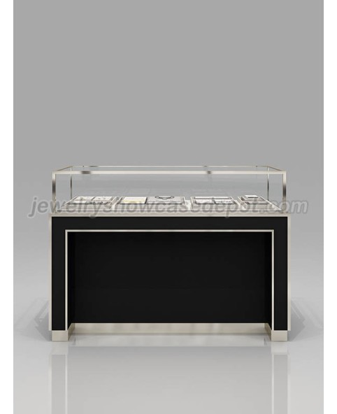 Expositor de balcão de madeira de vidro preto de luxo para joalheria
