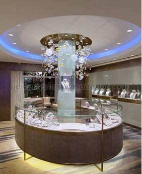 Escaparate de mostrador de exhibición de joyería de madera de vidrio templado de lujo para la venta