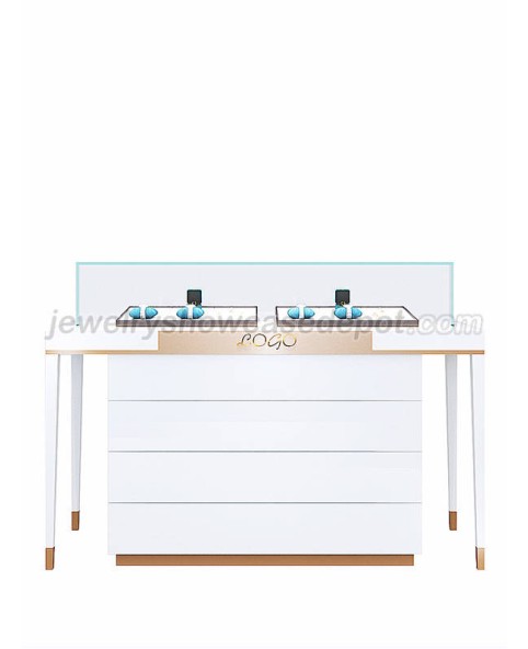 Comptoirs d'affichage de magasin de bijoux en bois en verre blanc de luxe
