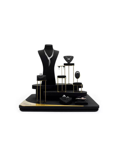 Premium Black Velvet Gold Metal Jewelry Display Kits