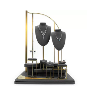 Schmuckdisplay-Sets aus dunkelgrauem Samt und Goldmetall zu verkaufen